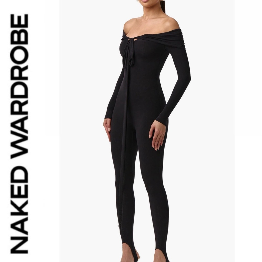 Naked Wardrobe 🖤 knot off the shoulder jumpsuit ~ XS
